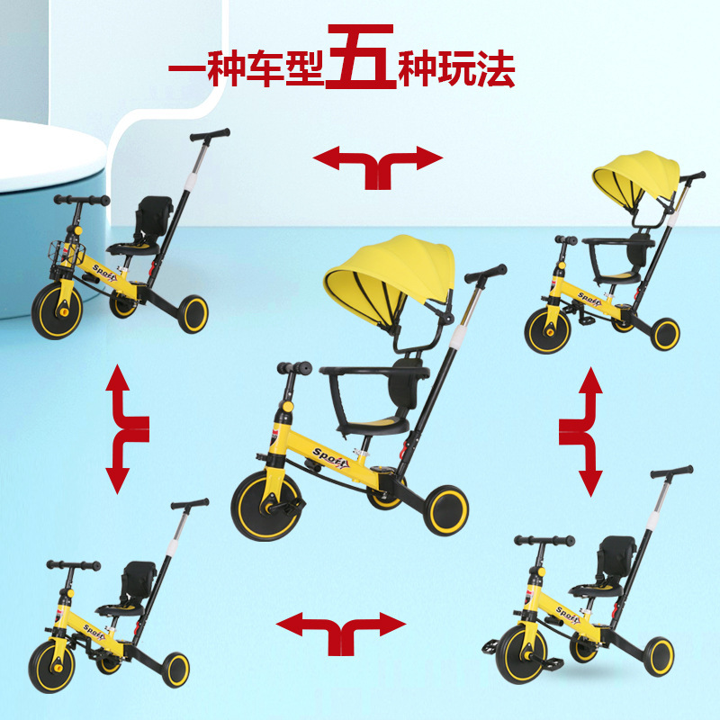 Triciclo Multifuncional para Niños de Metal con Empuje de Mano para 1 a 3 Años