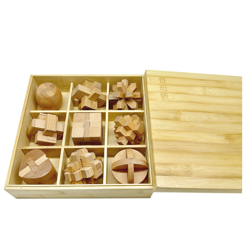 Kong Ming Lock Luban Lock Set Juguetes educativos para niños Estudiantes de primaria 7 años Descompresión intelectual Nueve bloques de construcción de cadena Personalización