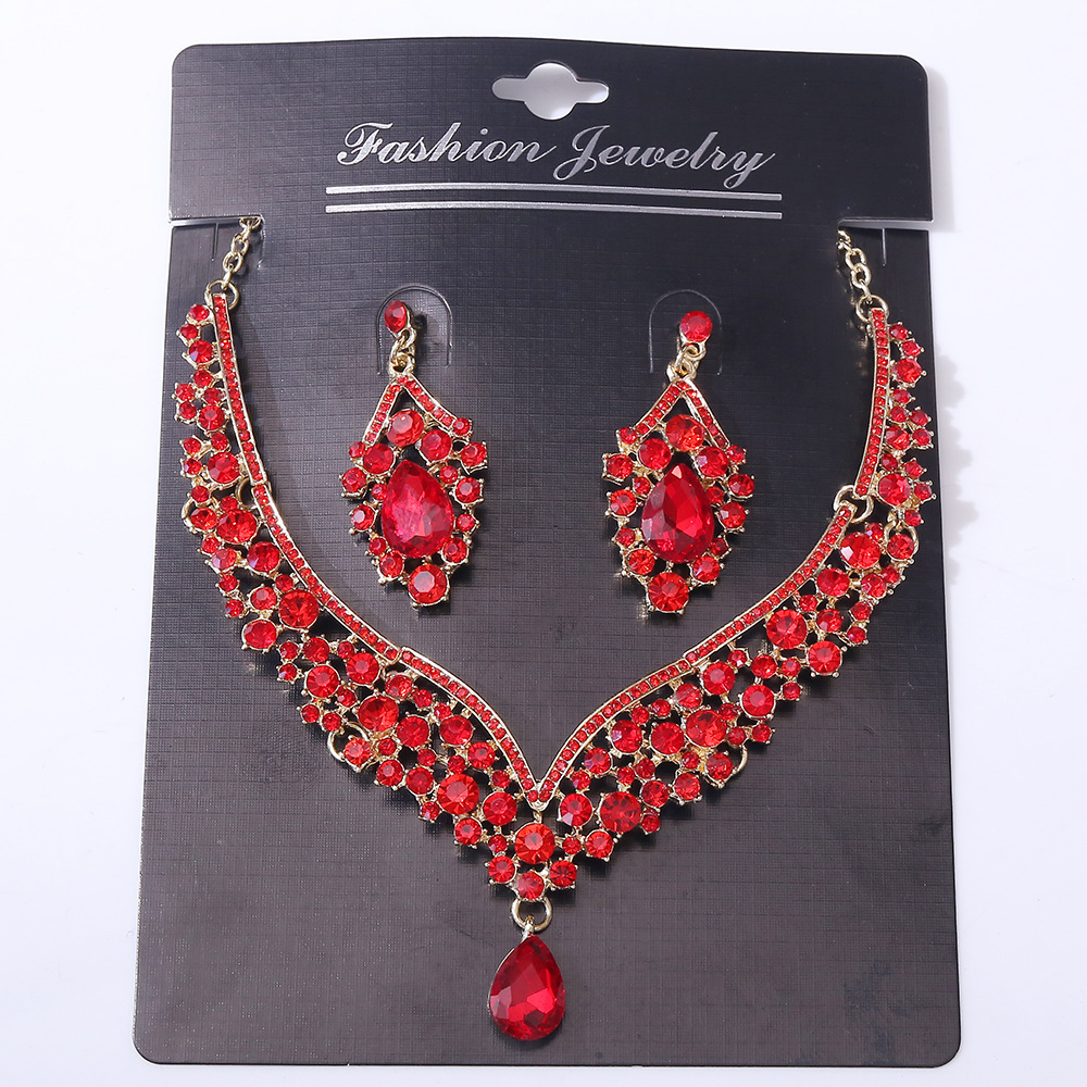 Women'S Gender 1 Set Elegant Water Droplets Alloy Rhinestone Women's Earrings Necklace