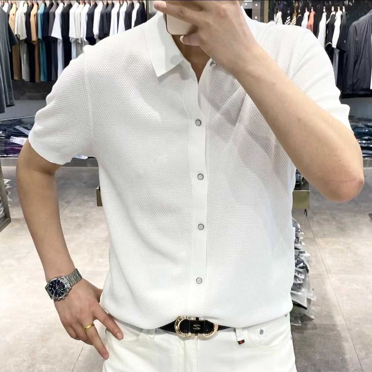 Polo camiseta de manga corta camiseta de punto hombre negocio delgado verano transpirable moda coreana comercio exterior al por mayor transfronterizo