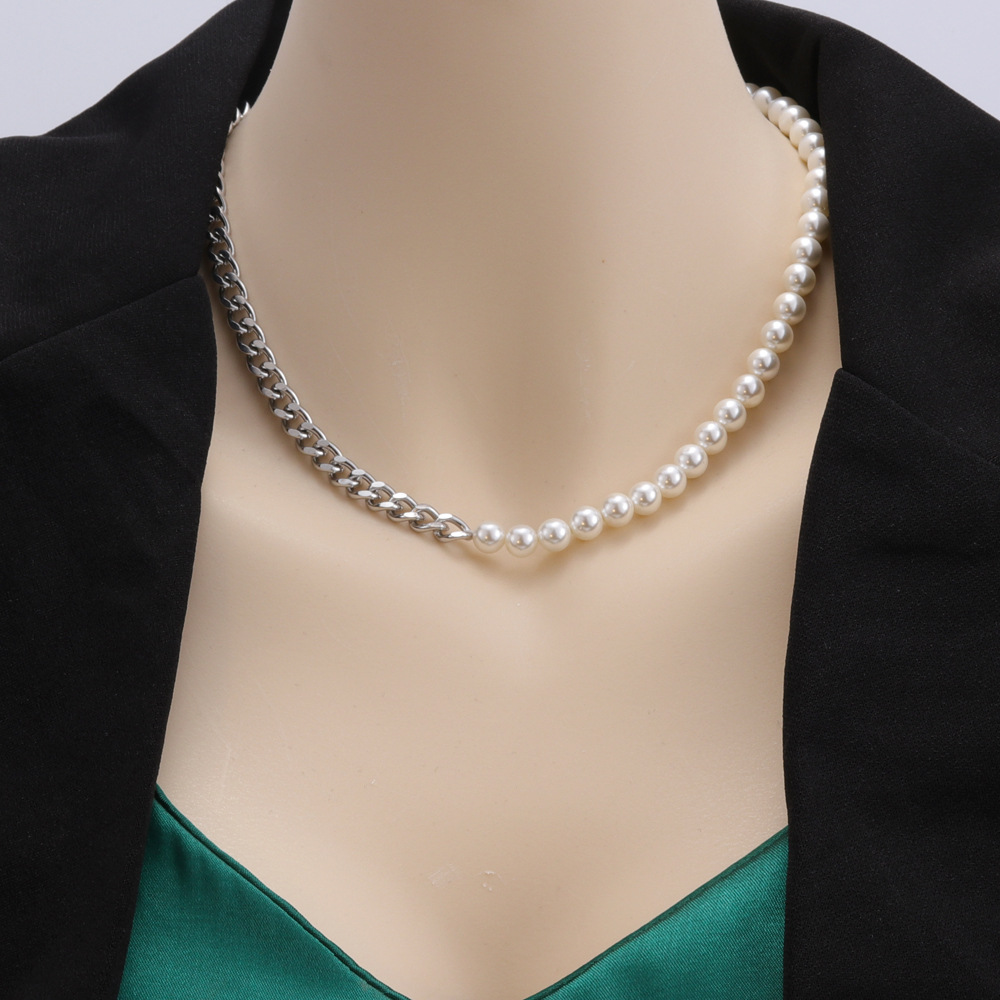 Fashion Geometric Titanium Steel Plating Artificial Pearls Necklace 1 Piece