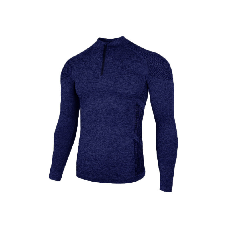 Navy Blue - Seamless Jacquard Half Zipper