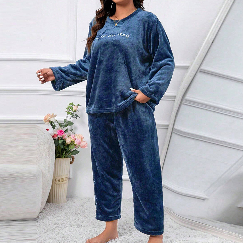 flannel ladies' home clothes winter new letter printing long sleeved warm suit simple and casual_voghion.com