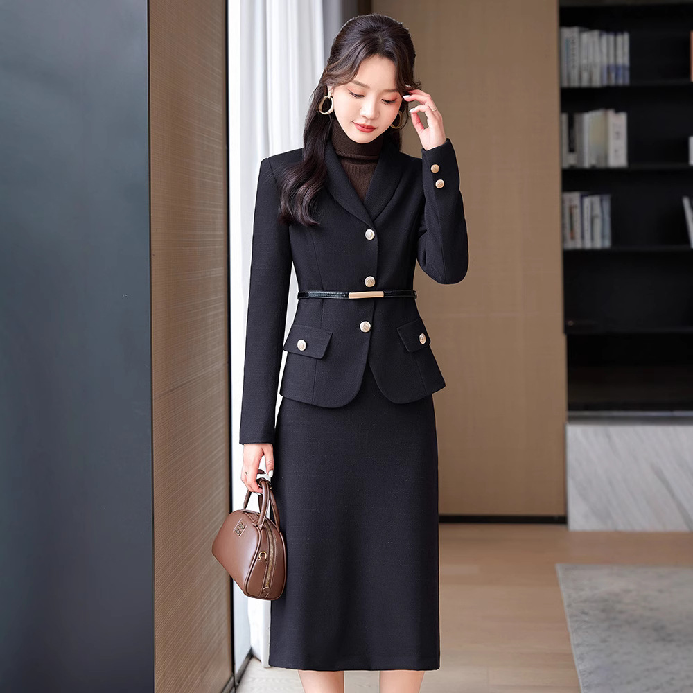 국경 2024 가을 새 원피스 통근 전문 세트 여성 짧은 재킷 원스텝 스커트 우아한 여신 팬