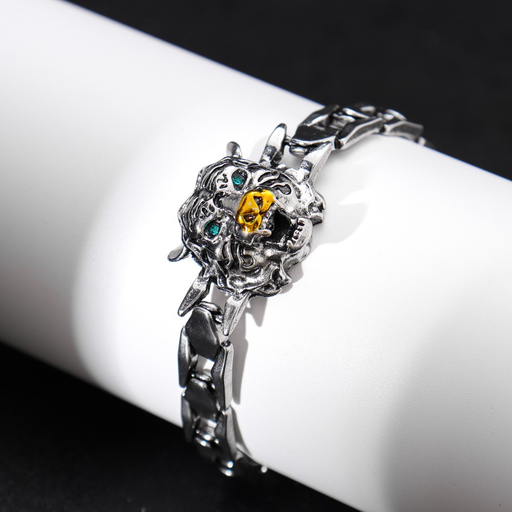 Temu hot sale Tiger Head Strap Bracelet Men's personality men's trendy simple domineering retro women's tiger bracelet for boyfriend