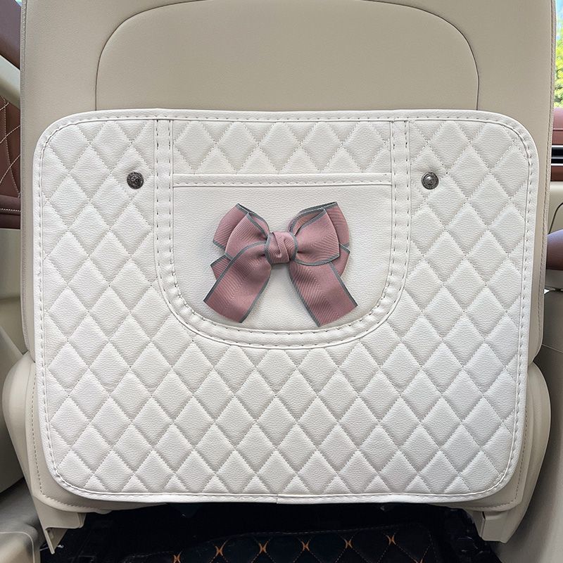 Car Back, Universal Chair back anti-kick pad - pink-gray-edge-bow-white-kick-pad