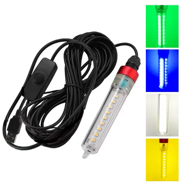 Cross-Border White Light Yellow Light Green Light Led Fish Luring Lamp Fish Collection Lamp 5V20W Underwater Fishing Lamp Sea Fishing Breeding Fish Gathering Lamp