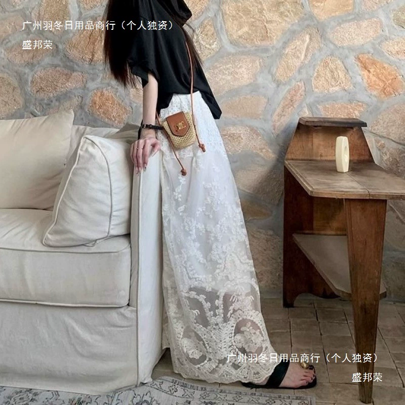 Белая кружевная юбка для женщин, весна 2025, новая юбка миди А-силуэта, высокая талия, стройнящая, с широким подолом, юбка-зонтик