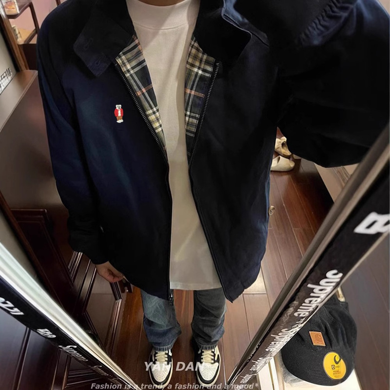 American Retro Navy Blue Harrington Jacket Men's Vintage Pilot Jacket Trendy European and American Street Tops