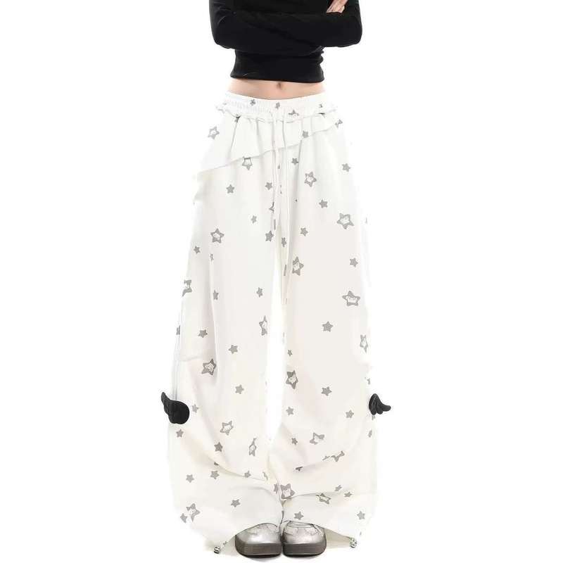 Japanese-Style Light Asian Style Star-Print Wide-Leg Casual Pants for Women, Spring Season, Loose High-Waisted Slimming Straight-Leg Floor-Length Trendy Pants Japanese-Style Light Asian Style Star-Print Wide-Leg Casual Pants for Women, Spring Season, Loose High-Waisted Slimming Straight-Leg Floor-Length Trendy Pants