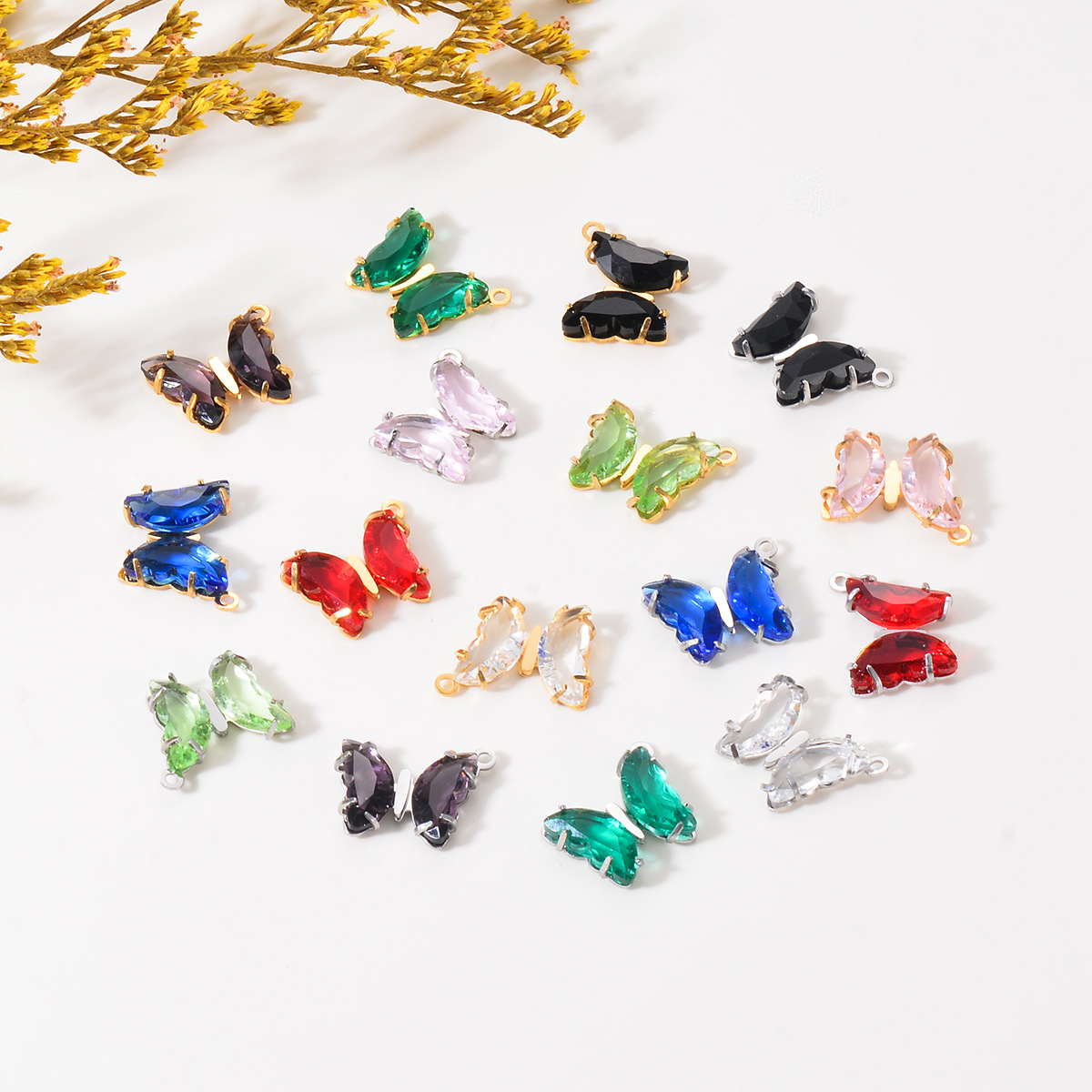 Simple Style, Shiny Style 5 PCS/Package Stainless Steel Zircon Butterfly Pendant