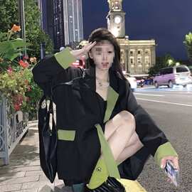 撞色西装外套2025春秋季新款韩版宽松显瘦设计百搭时尚西服上衣女