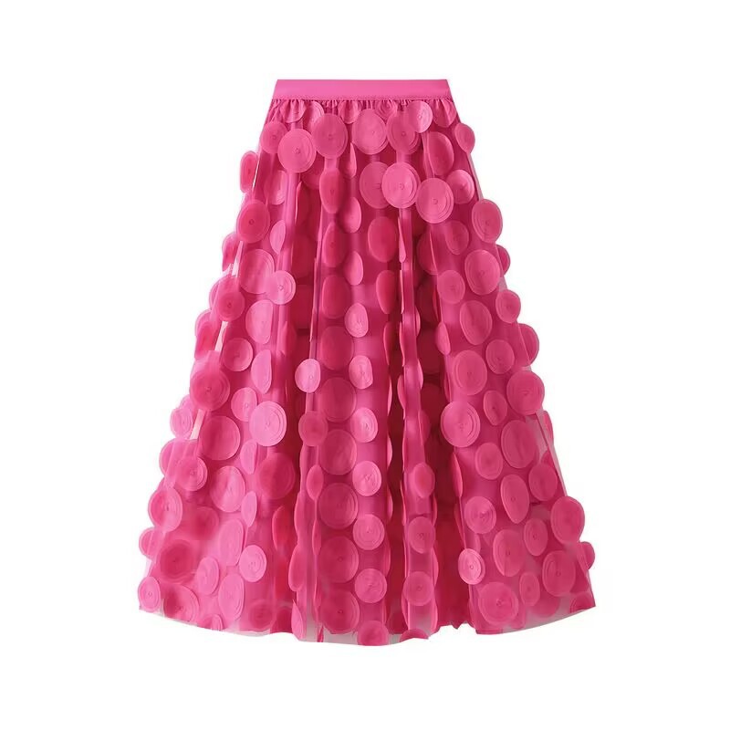 Micro-Elastic Elasticity Summer Spring Streetwear Round Dots Solid Color Polyester Midi Dress Skirts