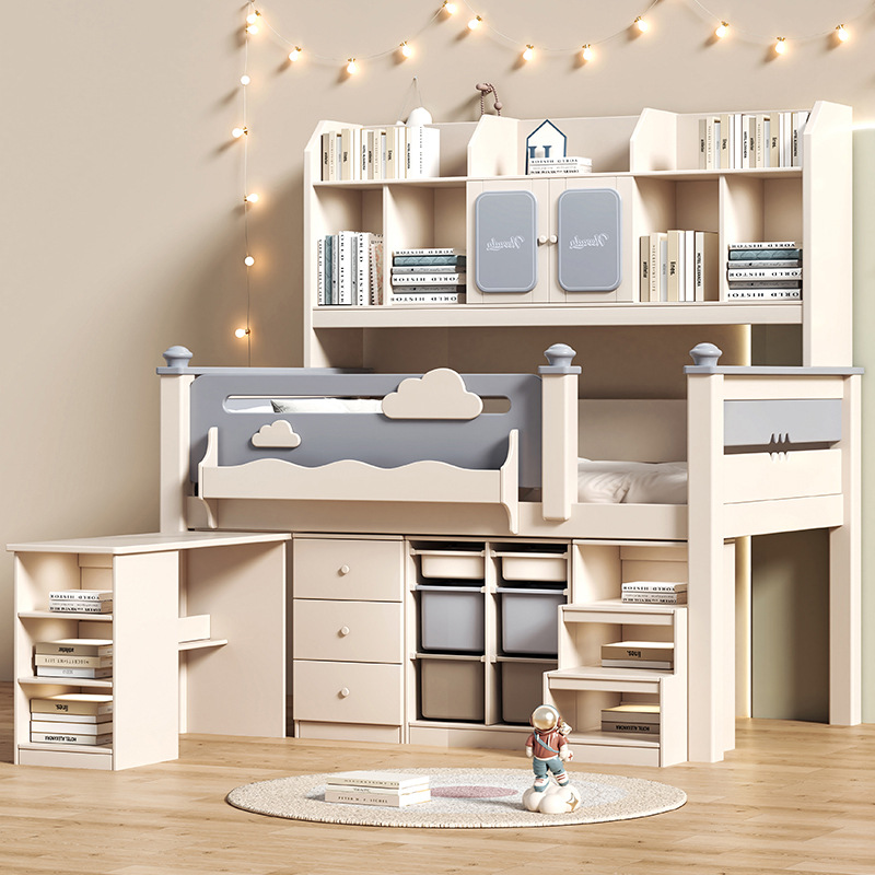 Children's Half-Height Bed Wardrobe Integrated Bed Cherry Wood Boy's Single Bed Solid Wood Small Apartment Upper Shelf Bed