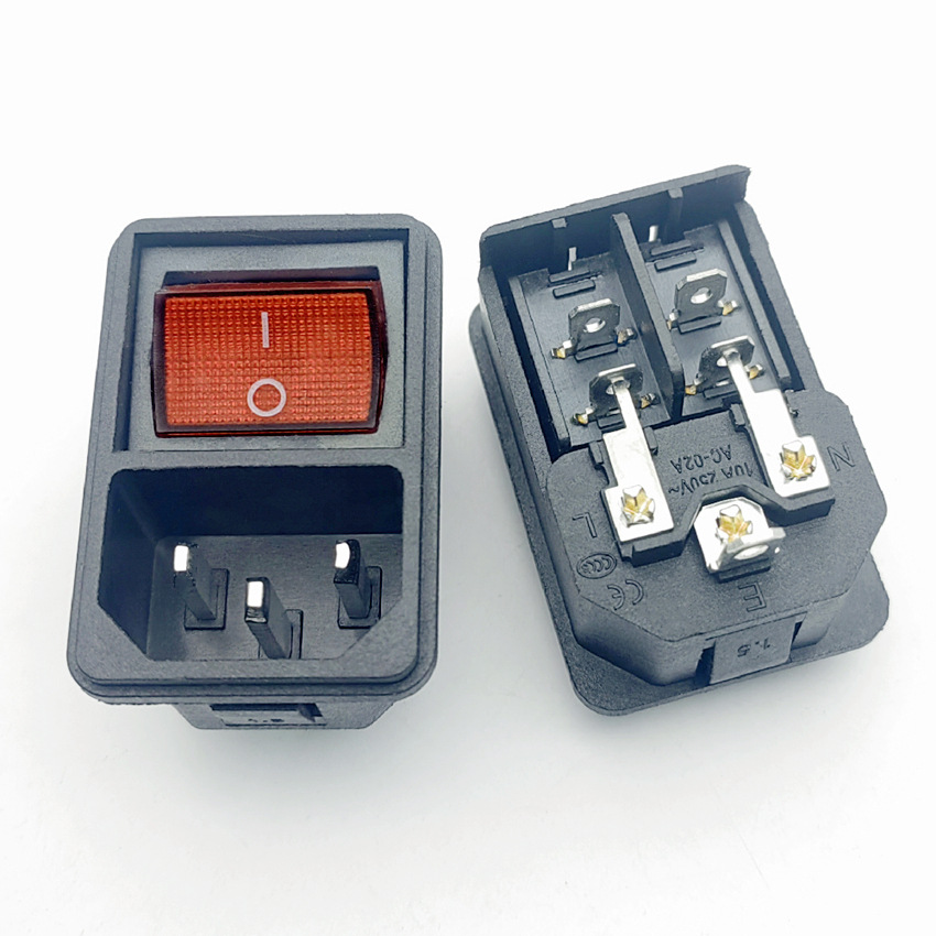 IEC器具插座 AC品字电源插座带大开关AC-009 二合一DB-14卡式15A