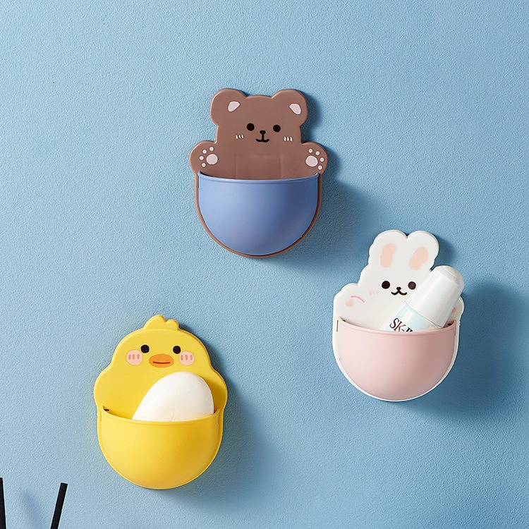 Pequeño pato amarillo baño rack de almacenamiento ponche libre montado en la pared lavabo cepillo de dientes cepillo de maquillaje estante de almacenamiento lavabo rack de almacenamiento