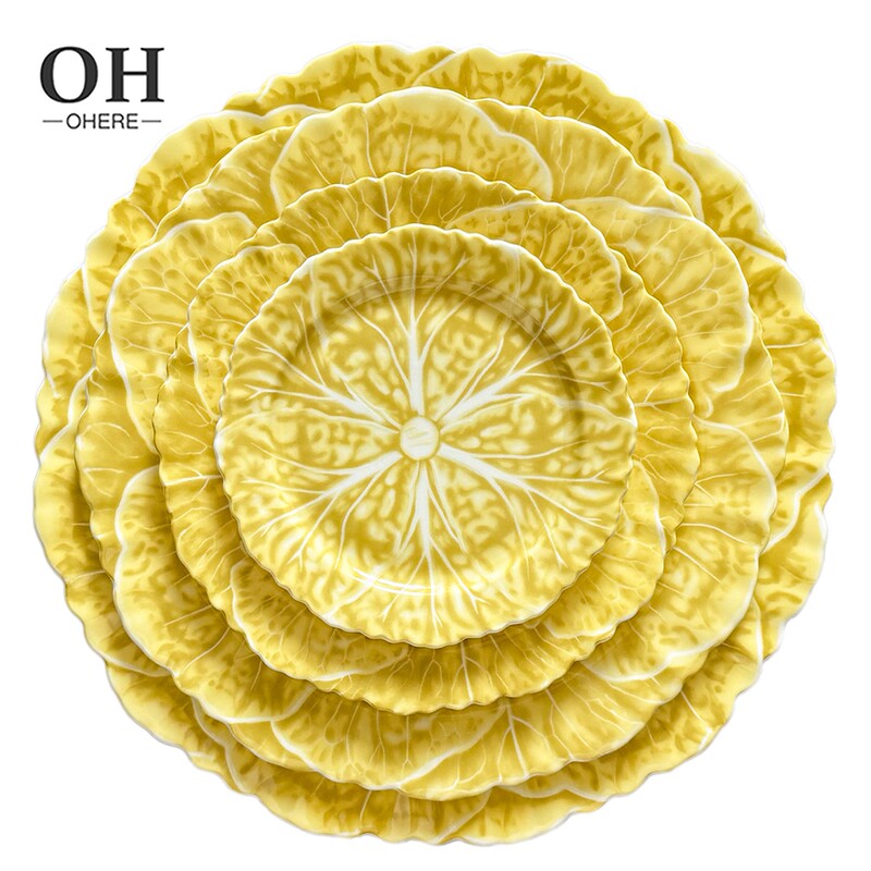 2026 Export Yellow Cauliflower Plate Ceramic Portuguese Country Style Royal Blue Cabbage Plate Western-Style Plate