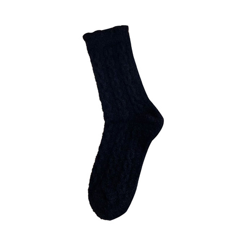 Plush Socks for Women, Mid-Calf Ins Style, Autumn/Winter Fleece-Lined & Thickened, Retro Cable-Knit Design, Colorful Australian Wool Long Socks for Sleep & Warmth