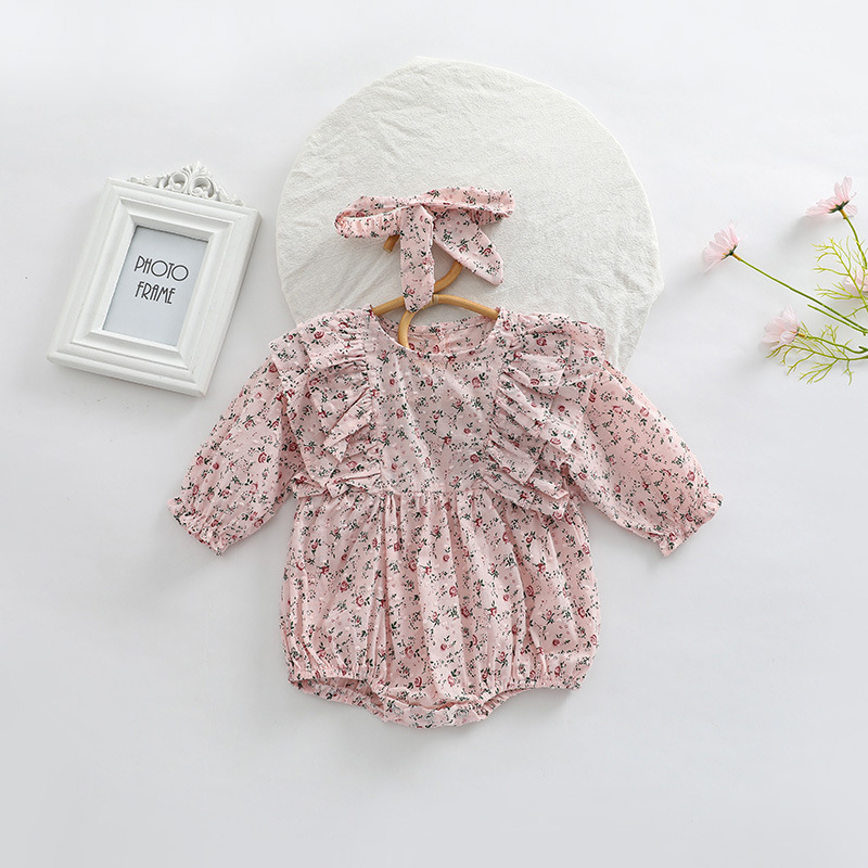 Estilo coreano ropa para niños bebé niñas mono primavera y otoño estilo occidental mameluco bebé de 100 días pañuelo floral vaina mameluco