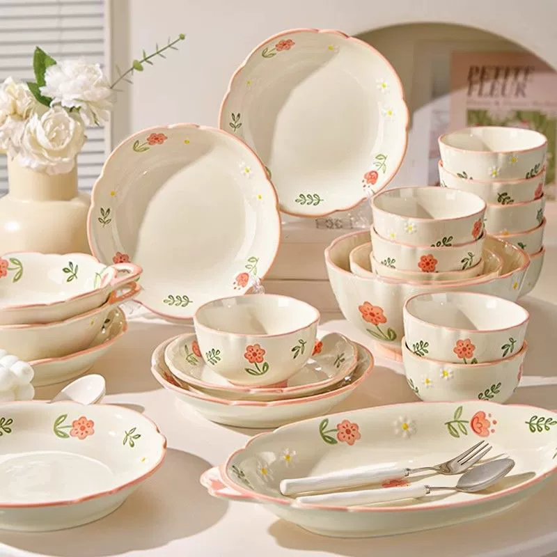 Набор керамической посуды и блюдец в стиле ins, 2024 года, новый, стильный, небольшой, свежий, для дома, подарок на новоселье