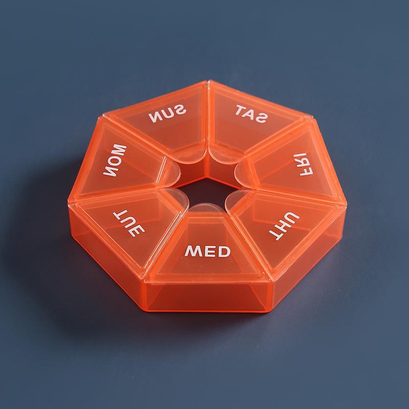 Caja de plástico portátil de la rejilla de siete-La mini de siete días pequeña caja de la píldora portátil por una caja de embalaje transparente de la píldora del color de la semana en existencia