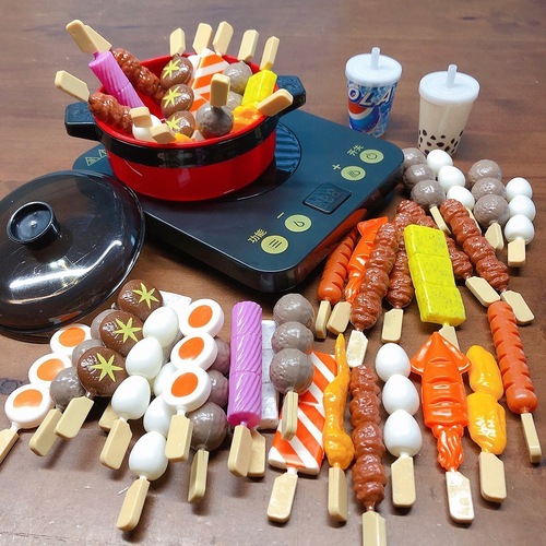 Kids Play Kitchen Toy Realistic Food Breakfast BBQ Hot Pot Skewers Hamburger Baby Cooking Set