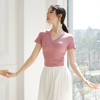 舞蹈服女成人短袖V领系带拉丁舞服芭蕾现代舞上衣教师艺考