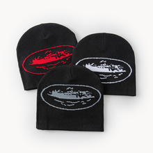 跨境爆款男女式蓝色船小岛卡通图案运动风朋克弹力针织帽旅游逛街