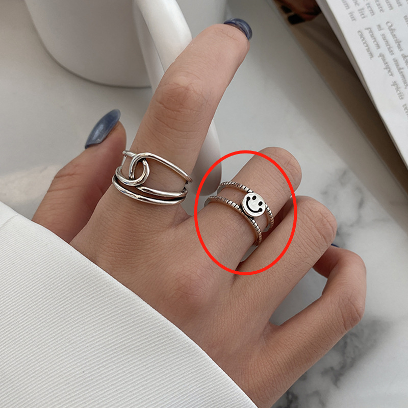Retro Letter Bear Smiley Face Silver Plated Plating Women's Open Ring 1 Piece display picture 7