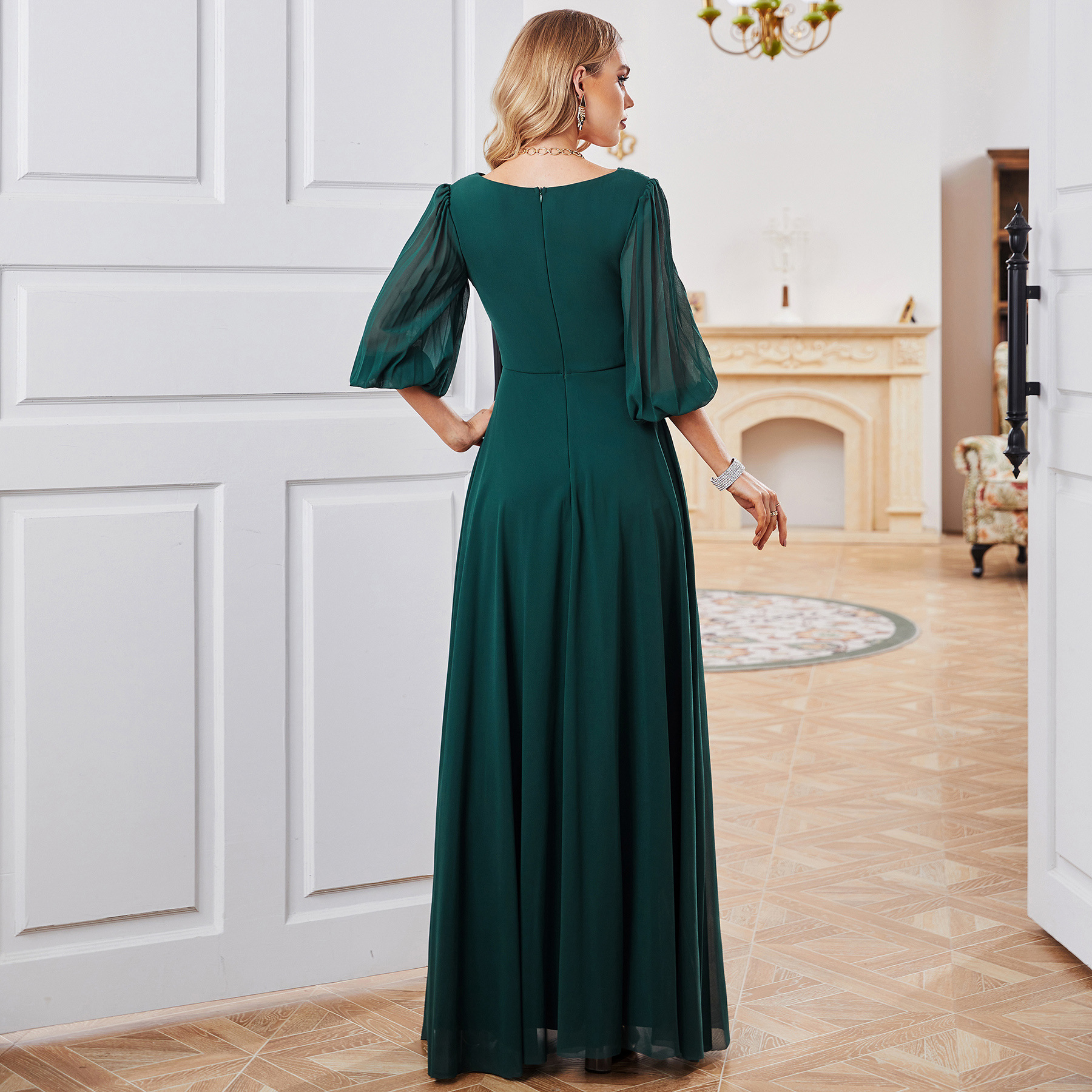 Vestido formal de comercio exterior para mujer, vestido de dama de honor holgado, vestido de noche para fiesta diaria, vestido largo de gasa de manga media para Amazon Cross-Border.