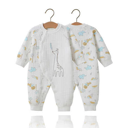 Baby Bodysuit Spring and Autumn Pure Cotton Category A Three-Layer Warm Newborn Baby Romper Set Wholesale for Boys and Girls