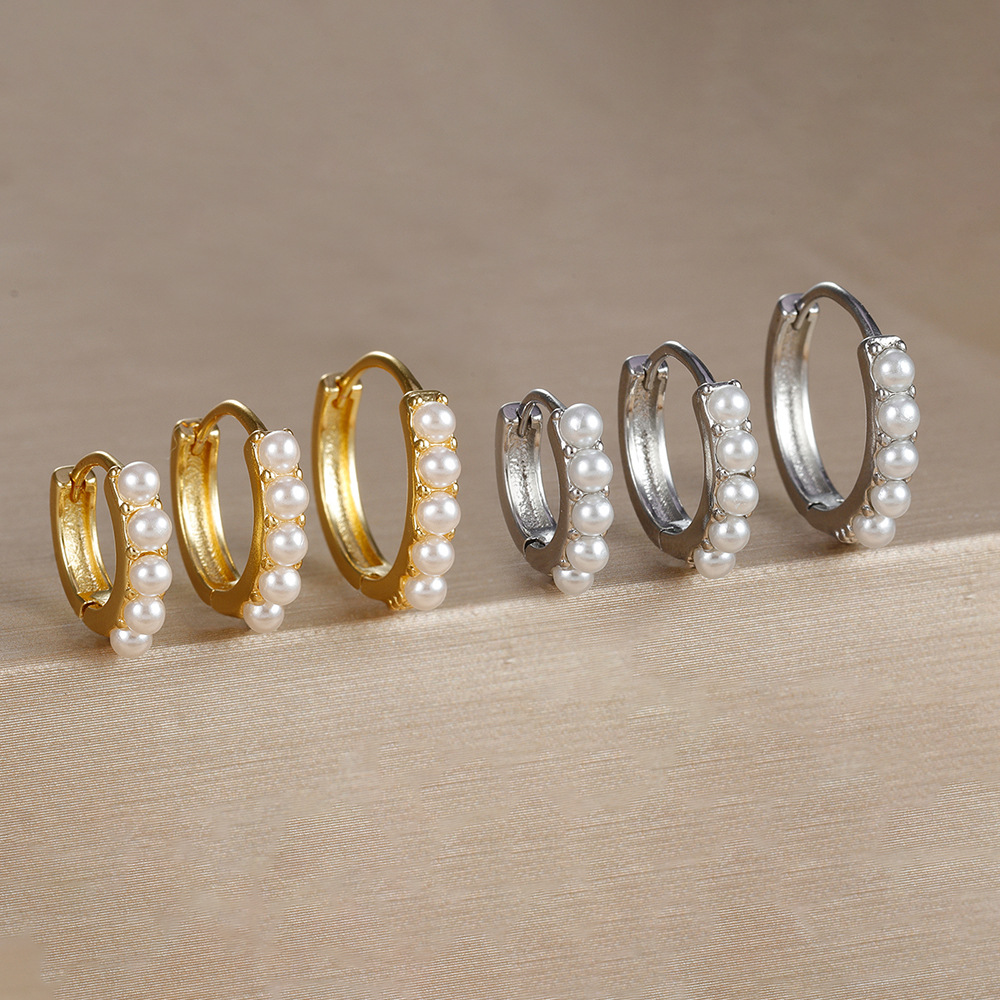 10g Weight 3 Pieces Set Simple Style Classic Style Round Plating Copper Artificial Pearls Earrings