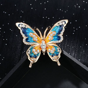 European and American high-grade enamel painted butterfly brooch ladies fashion oil drop diamond high-grade niche brooch corsage wholesale