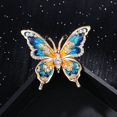 European and American high-grade enamel painted butterfly brooch ladies fashion oil drop diamond high-grade niche brooch corsage wholesale