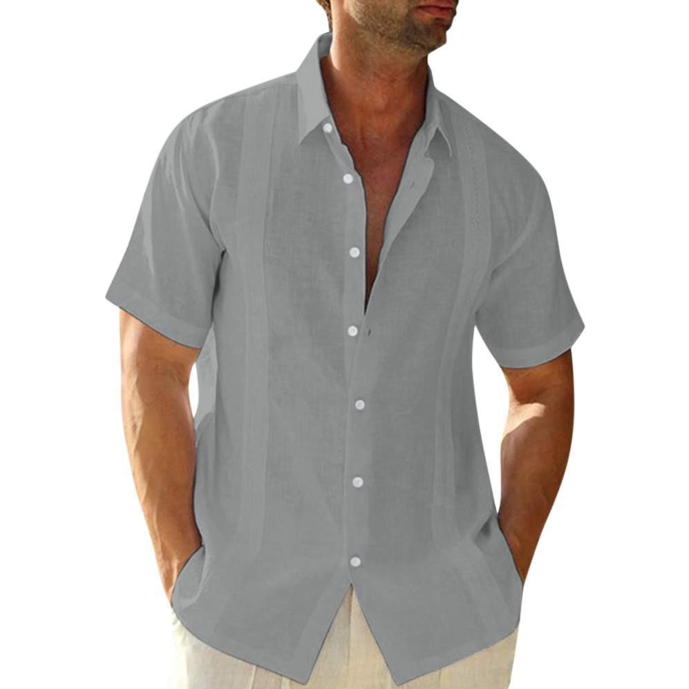 Herren Kurzarm Leinenhemd Für Den Sommer Freizeithemd Strand_voghion.com