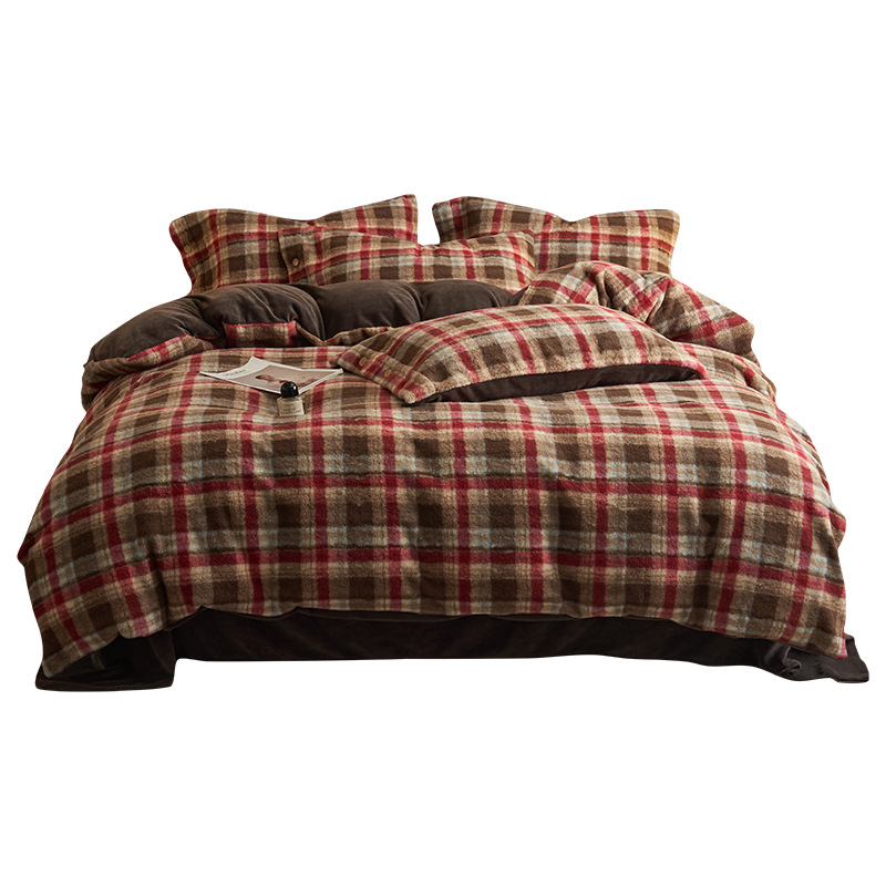 Invierno de alpaca cálida y leche de cachemira gruesa cuatro piezas nuevas sábanas de franela de coral cubierta de colchón de tres piezas