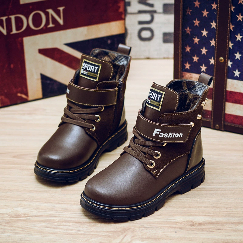 Детские ботинки осенние, ботинки для мальчиков из коровьей кожи, новые водонепроницаемые кожаные ботинки 2025 года, зимние теплые короткие ботинки оптом