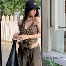 美式辣妹豹纹挂脖吊带背心女内搭外穿百搭纯欲性感露背别致小上衣