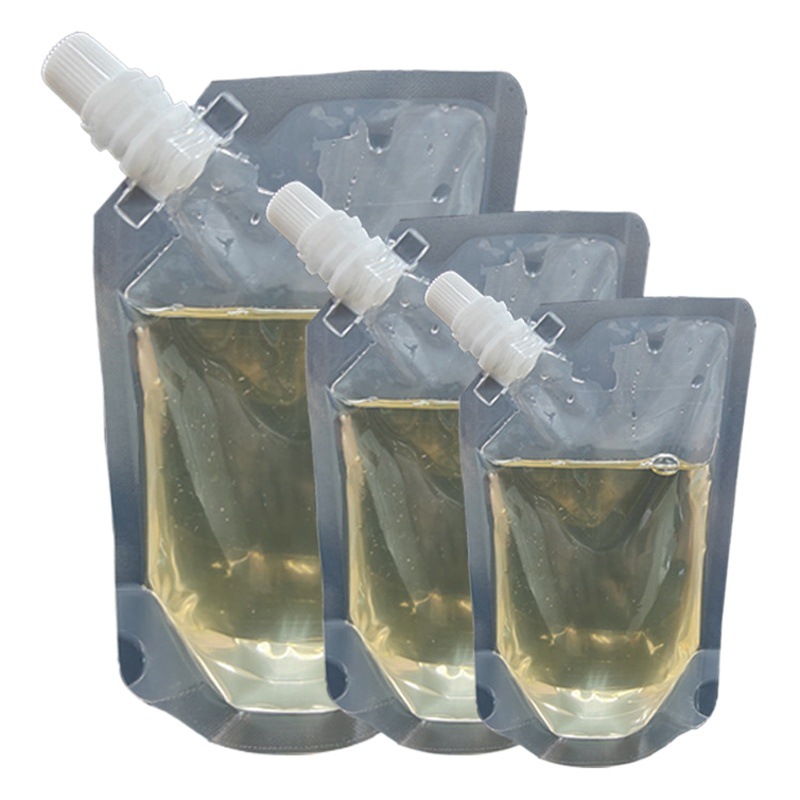 Bolsa de Medicina China desechable en stock sellado compuesto PE plástico grado alimenticio transparente auto-permanente boca oblicua boquilla de succión bolsa de sopa bolsa de embalaje