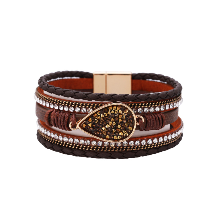 Bohemian Water Drop Diamond Multi-layer Magnetic Buckle Leather Bracelet display picture 23