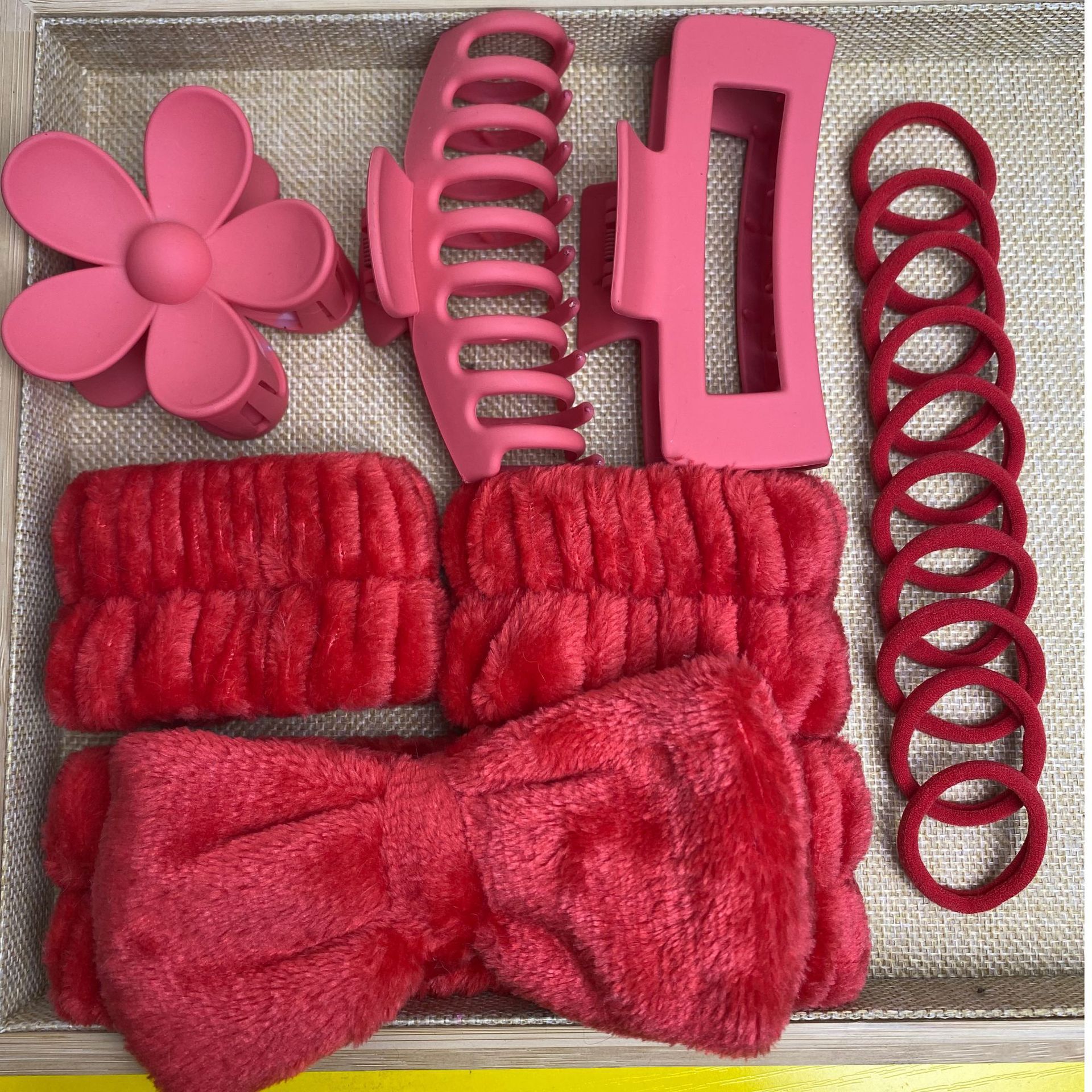 Correa para el cabello suave, tocado, lazo, lavado, multicolor mate mate, clip de agarre grande, anillo para el cabello elástico, juego de 16 piezas