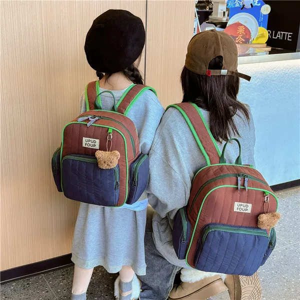 Student schoolbag kindergarten children backpack South Korea ins2024 new contrast color cotton quilted parent-child backpack