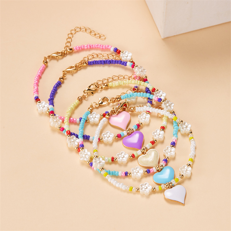 8g Weight Anklet Classification 1 Piece Quantity Holiday, Beach Occasion Seed Bead Material Heart Shape Pattern All Seasons Season Women's Gender Simple Style, Classic Style Style Wholesale Jewelry Simple Style Classic Style Heart Shape Seed Bead Anklet 1