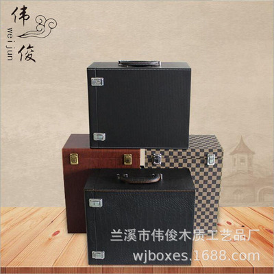 厂家现货供应PU皮革棕色木纹六支皮质红酒盒红酒箱葡萄酒包装皮盒|ru