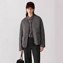 平纹布羽绒服2025年冬季新款纯色简约菱格羽绒马甲格纹拼接外套女