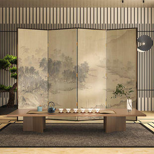 Modern Chinese-Style Retro Landscape Screen Partition for Entrance, Living Room, Artistic Tea Room, Folding Mobile Screen