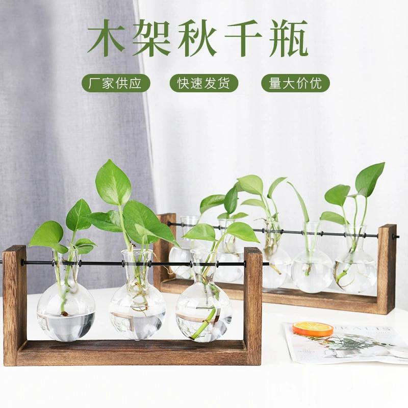Качели Деревянная Рама Гидропонный Контейнер Для Растений Стекло Ремесла Ваза Домашний Офис Украшения Зеленая Роза Бутылка