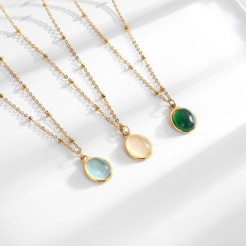5g Weight Cat's Eye Stone Inlay Material Pendant Necklace Classification Wholesale Jewelry Casual Simple Style Oval Titanium Steel Cat's Eye Stone Plating Inlay Pendant Necklace