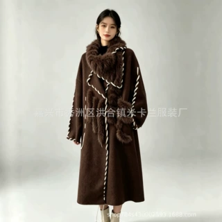 穿绳高品环保狐狸毛港风加长款毛衣针织开衫外套女2026年秋冬新款