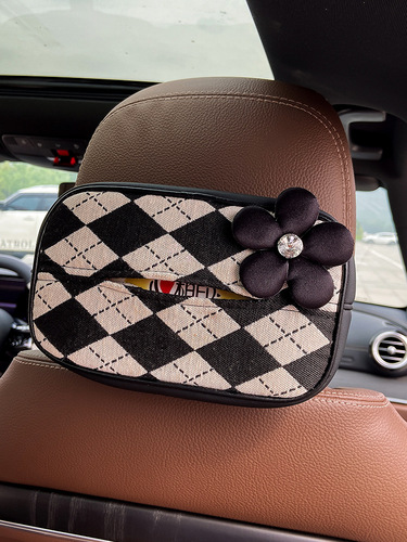 Houndstooth car tissue box hanging sun visor tissue box car car seat hanging paper box multi-function